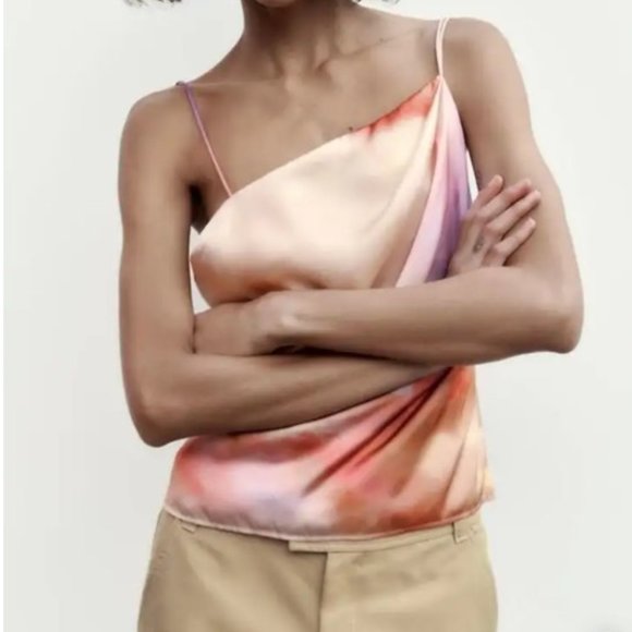Zara Tie Dye Satin Effect Draped Top, NWT S - Picture 2 of 9